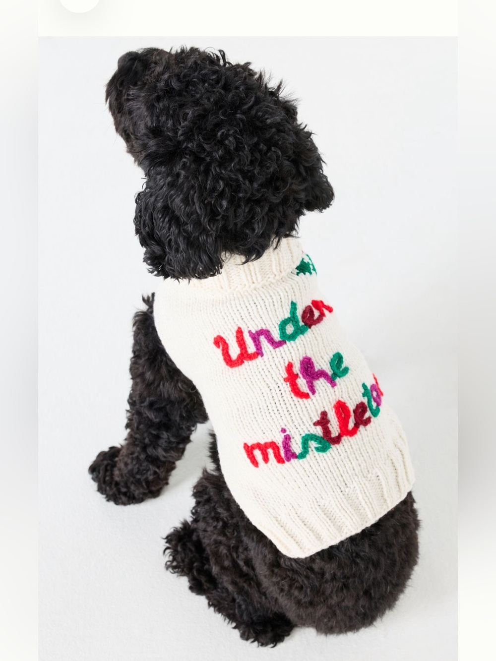Anthropologie Hand Knit Holiday Dog Sweater - Under the Mistletoe